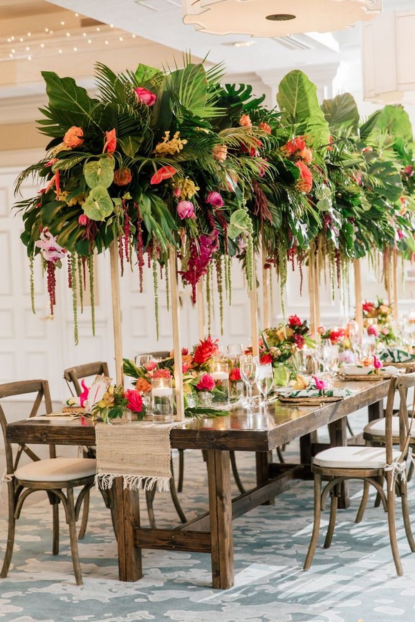 30 Lush And Bold Tropical Wedding Centerpieces - Oh The Wedding Day